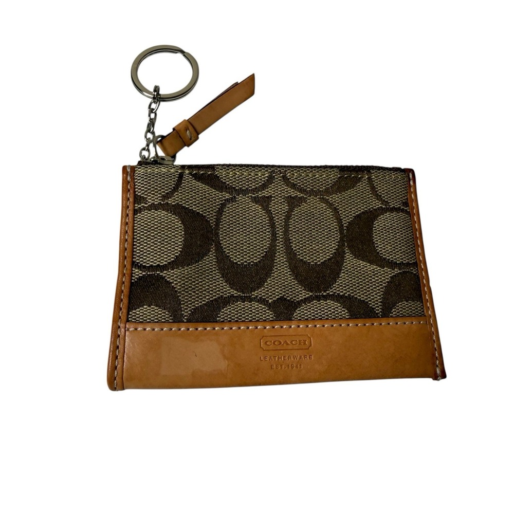 Vintage COACH Brown Signature Card Case Wallet Key Chain